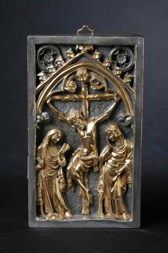 Appraisal: ITALIAN STERLING SILVER-GILT ICON Post marks Bologna In the Gothic