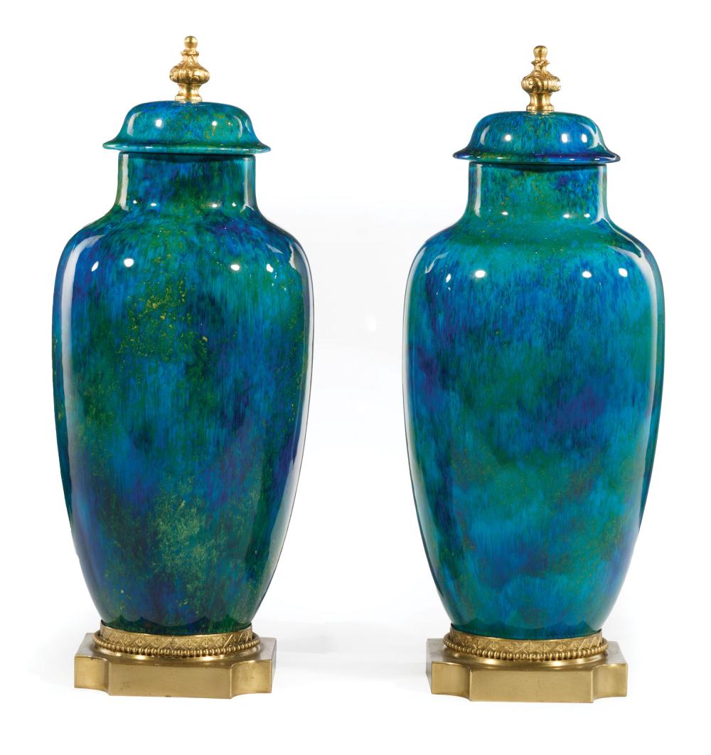 Appraisal: Pair of Paul Millet Sevres Blue Flambe Porcelain and Gilt