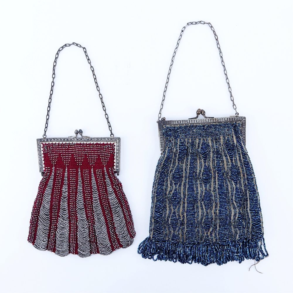 Appraisal: Two Antique Red Blue Beaded Evening Bags Two Antique Beaded