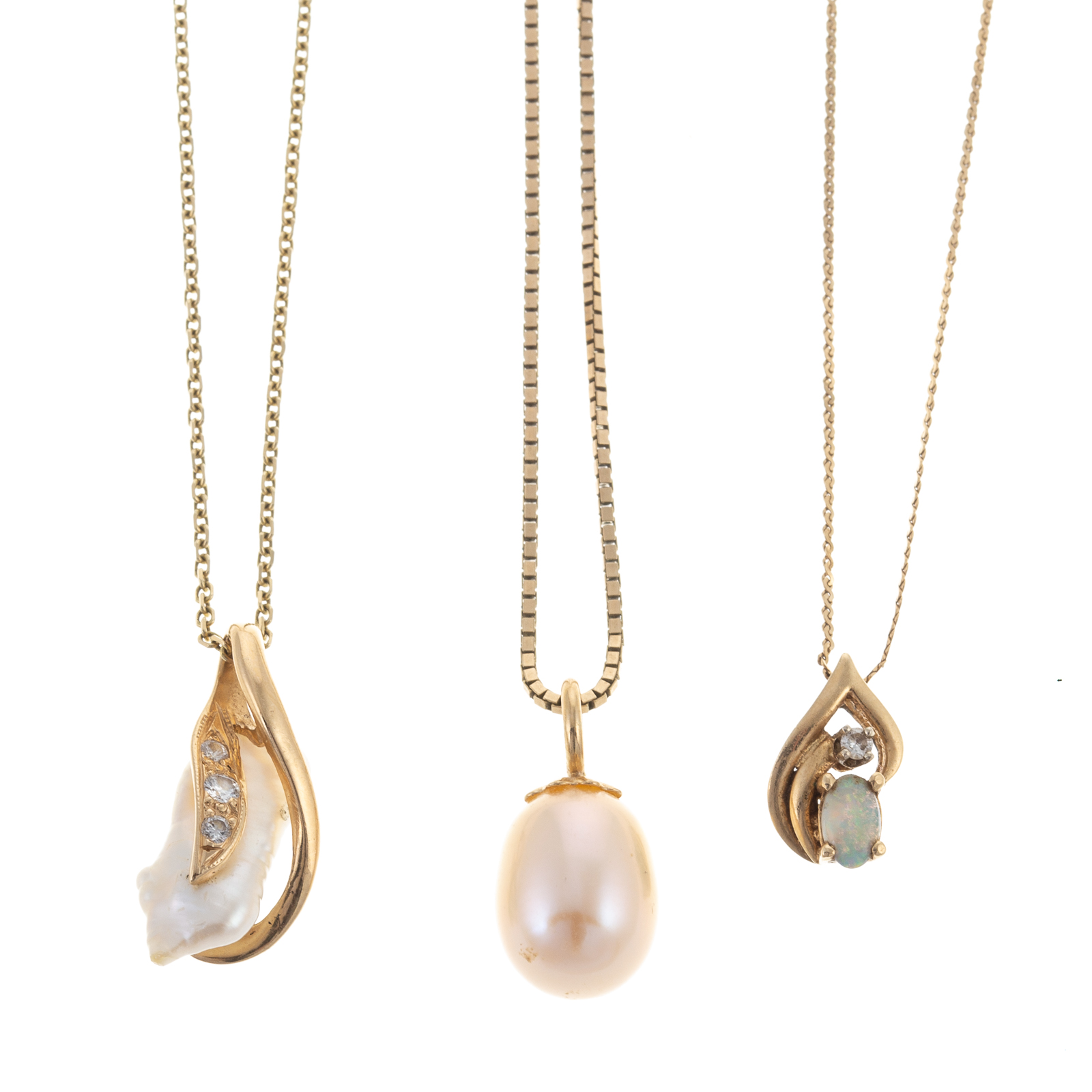 Appraisal: A TRIO OF PEARL DIAMOND PENDANTS IN K K yellow