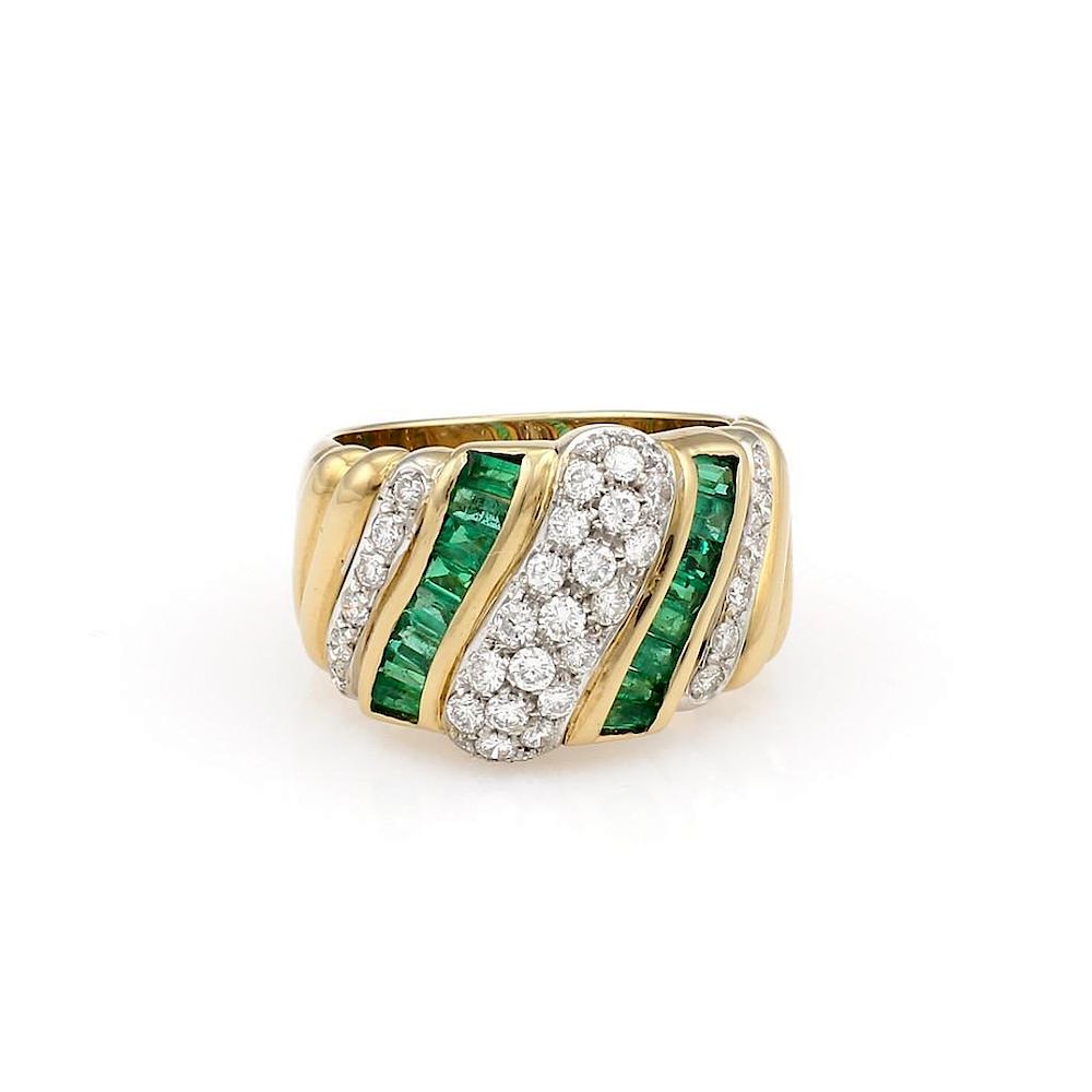 Appraisal: K Yellow Gold Diamond Emerald Band K Yellow Gold Diamond