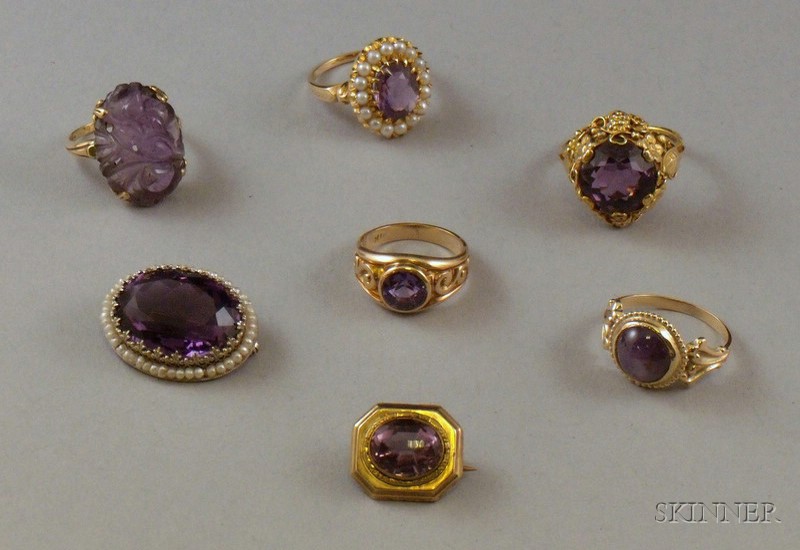 Appraisal: Small Group of Gold and Purple Stone-inset Jewelry including a