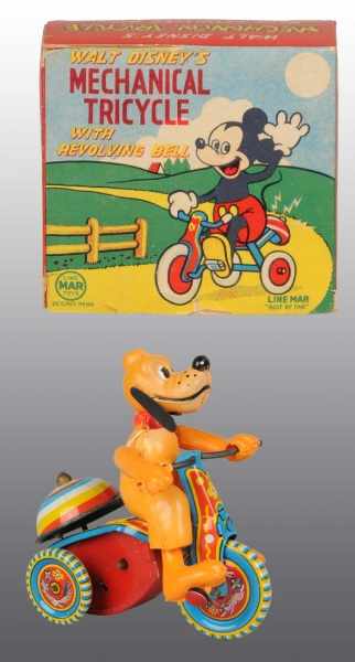 Appraisal: Linemar Disney Pluto Mechanical Tricycle Toy Description Japanese Working Figure