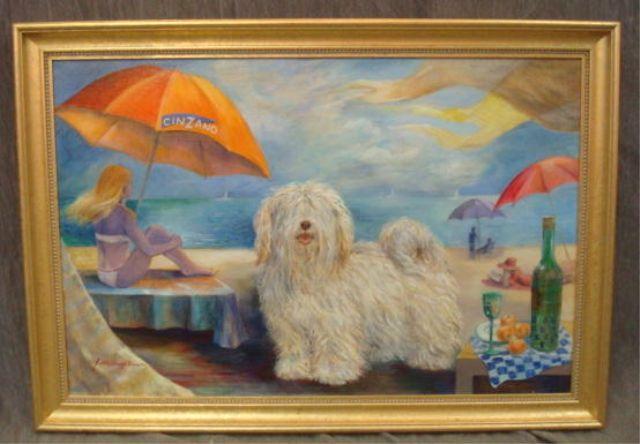 Appraisal: Oil on Canvas of Dog at Beach Signed J G