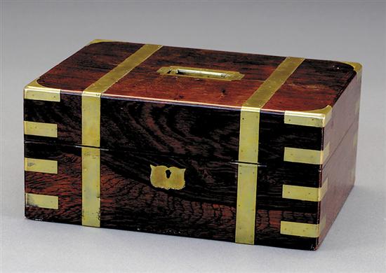 Appraisal: Brass-mounted rosewood dressing box late th centuryrectangular form with brass