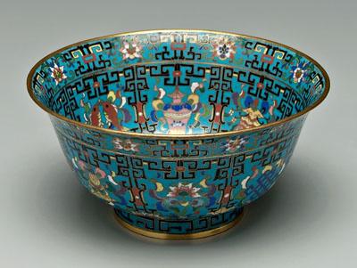 Appraisal: Chinese cloisonn eacute bronze bowl gilt rim and foot central