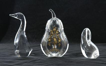 Appraisal: Two Steuben Glass Bird Figures and a Steuben Glass Pear