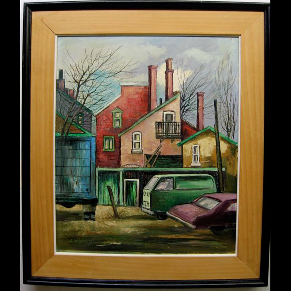 Appraisal: BACK HOUSES WITH VEHICLES LOUIS DOBRY TH CENTURY CANADIAN OIL