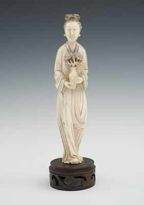 Appraisal: A Chinese Signed Carved Ivory Goddess Holding a Vase with