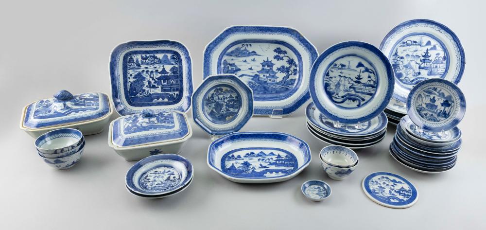 Appraisal: APPROX CHINESE EXPORT BLUE AND WHITE CANTON PORCELAIN TABLEWARES LATE