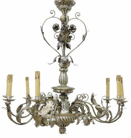 Appraisal: Italian silvered metal eight-light chandelier thc scrolled floral and foliated