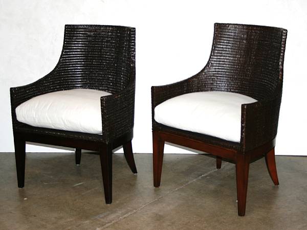 Appraisal: Three similar Orlando Diaz-Azcuy 'Umbria' armchairs McGuire Furniture Company st