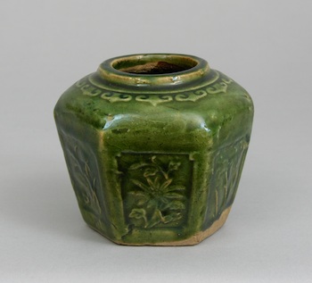 Appraisal: A Glazed Hexagonal Jar South East Asian A short jar