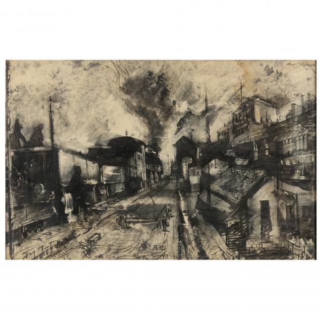 Appraisal: HUGO MATZENAUER AMERICAN HUNGARIAN - VIEW OF TRAIN STATION Ink