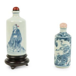 Appraisal: Two Blue and White Porcelain Snuff Bottles TH TH CENTURY