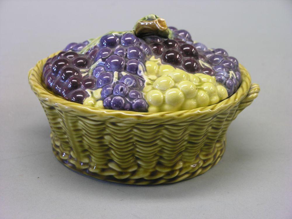 Appraisal: A Sarreguemines France fruit dish and cover woven effect the