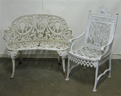 Appraisal: Two piece assorted iron patio furniture - chair and settee