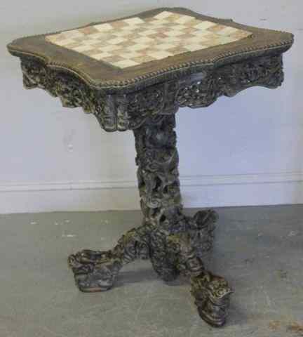 Appraisal: Antique Chinese Carved Hardwood Chess Table From a Great Neck