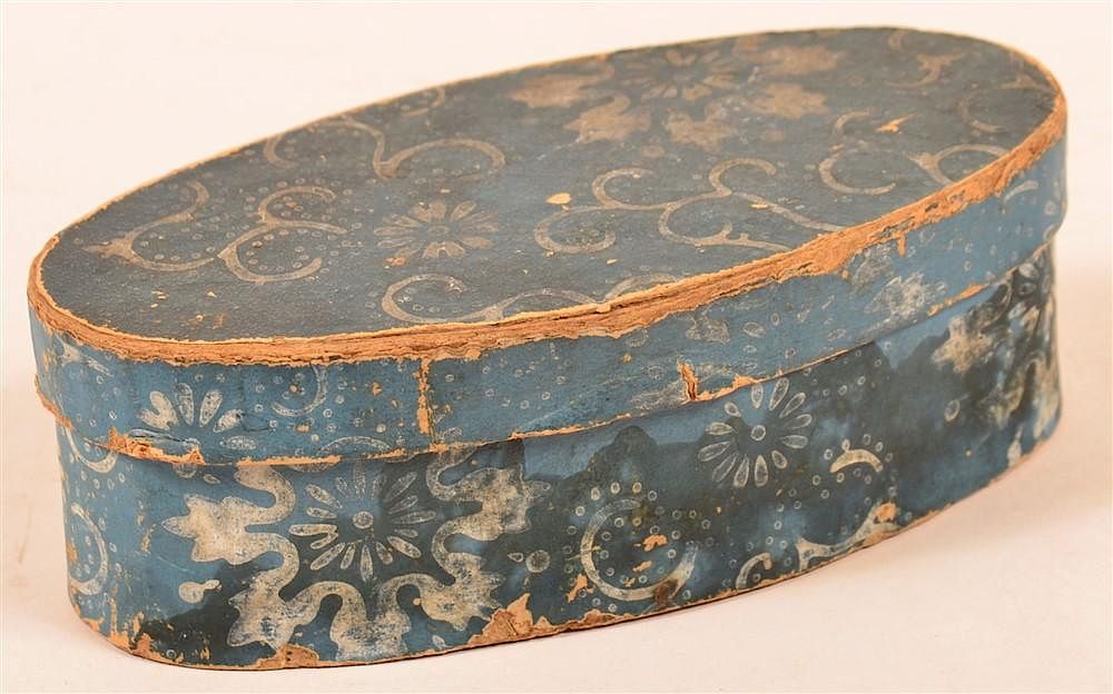 Appraisal: PA Wallpaper Covered Oval Trinket Box Pennsylvania Early th Century