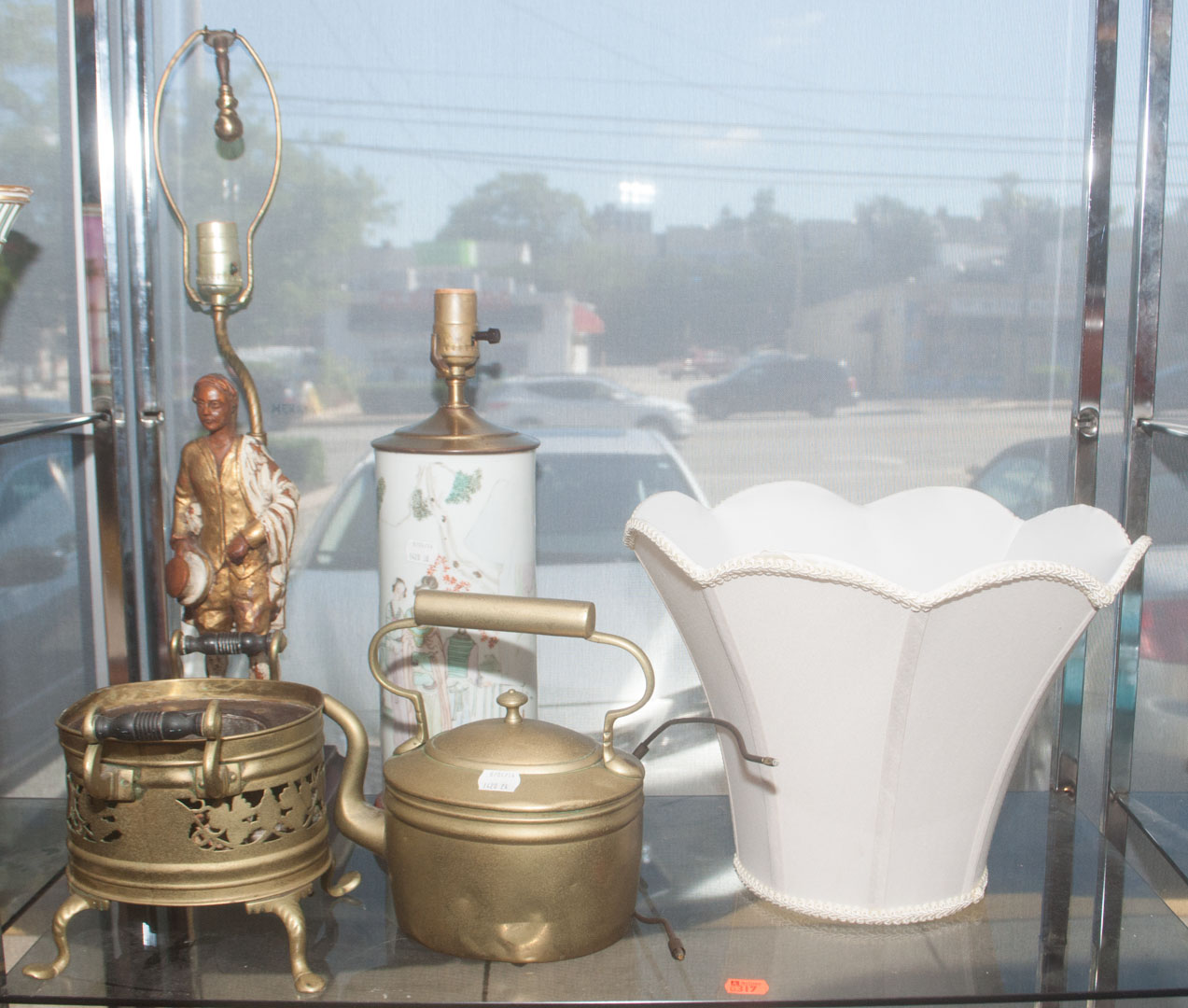 Appraisal: Assortment of decorative items including two table lamps one shade