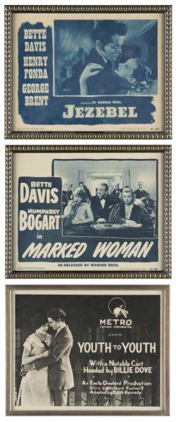 Appraisal: Bette Davis and Billie Dove Lobby Cards as follows Youth