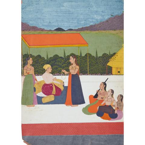 Appraisal: Mughal School COURT SCENE TH CENTURY Tempera and gold paint