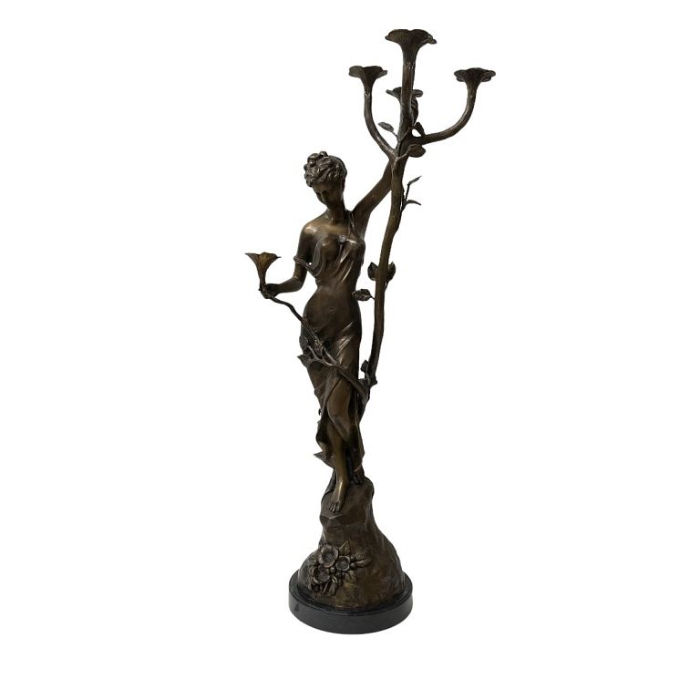 Appraisal: th Century Bronze Goddess Candelabra Statue th Century Bronze Goddess