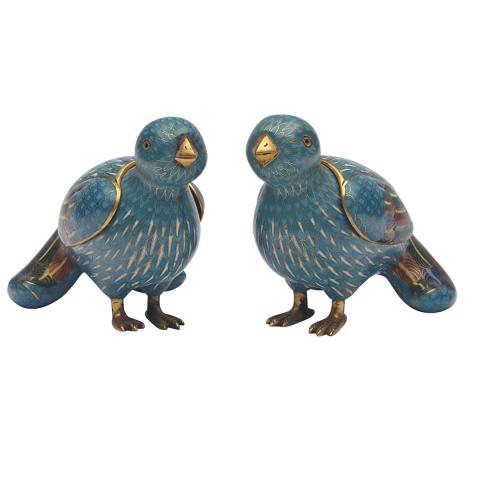 Appraisal: Pair of Cloisonn Enamel Quails th th century Each naturalistically