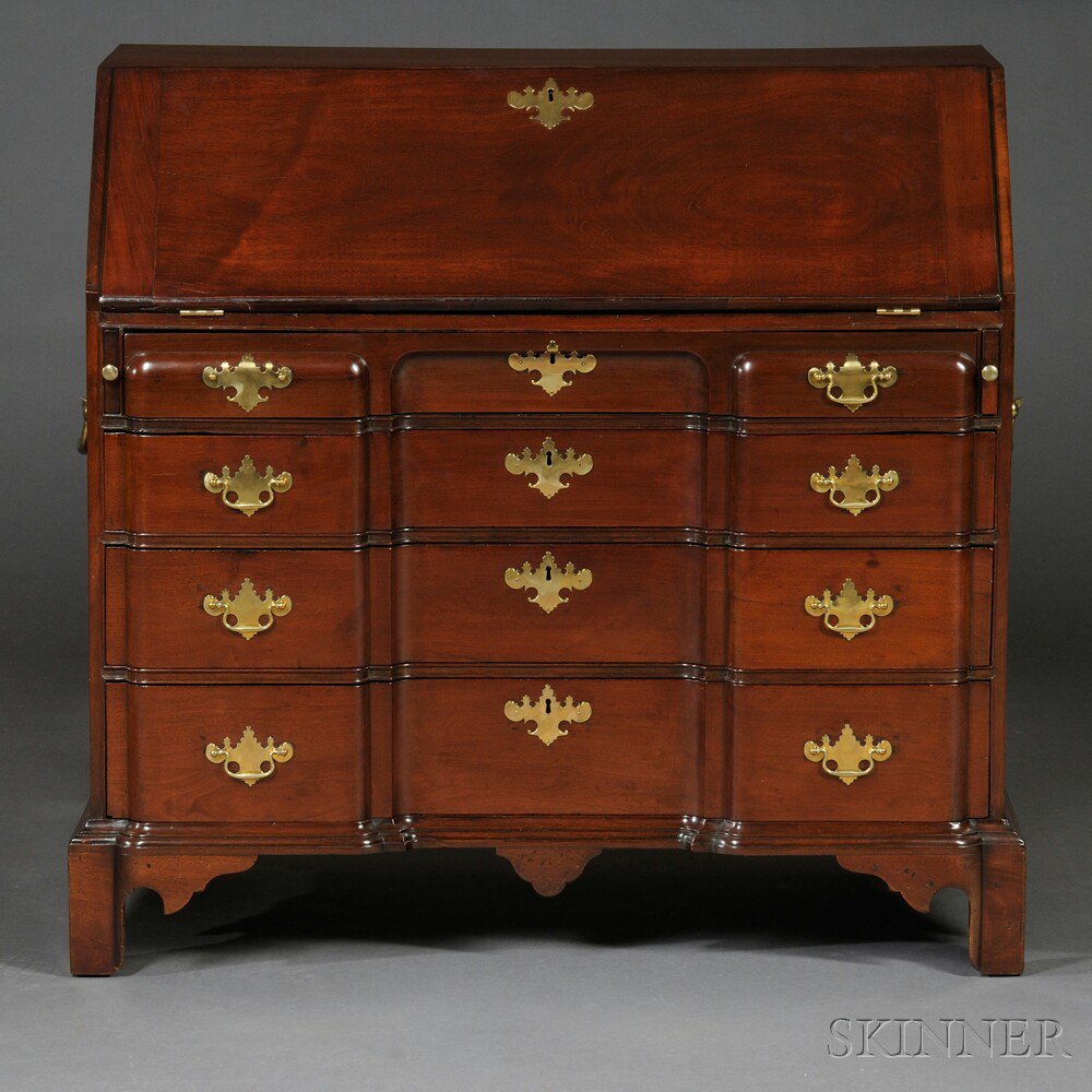 Appraisal: Chippendale Carved Mahogany Block-front Slant-lid Desk Benjamin Frothingham Charlestown Massachusetts