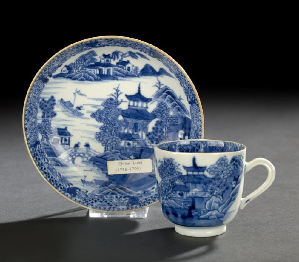 Appraisal: Chinese Export Blue and White Porcelain Teacup and Saucer Qianlong