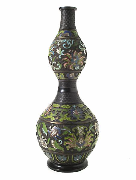 Appraisal: A Chinese bronze and champleve enamel double gourd vase later