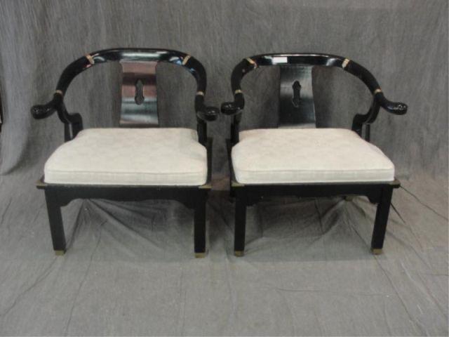 Appraisal: Pair of Midcentury Black Lacquer Open Arm Asian Style chairs