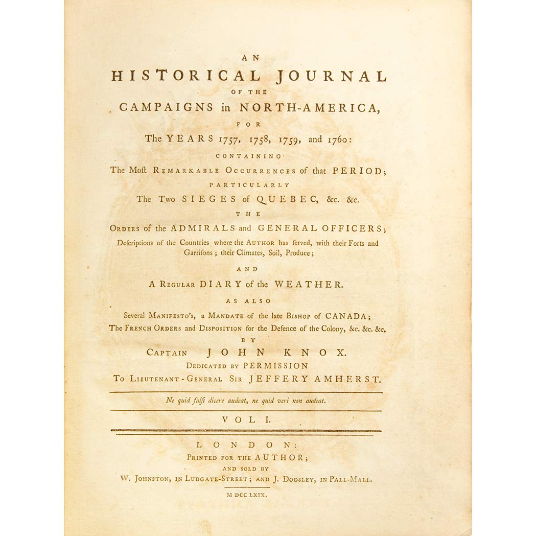 Appraisal: KNOX JOHN An Historical Journal of the Campaigns in North-America