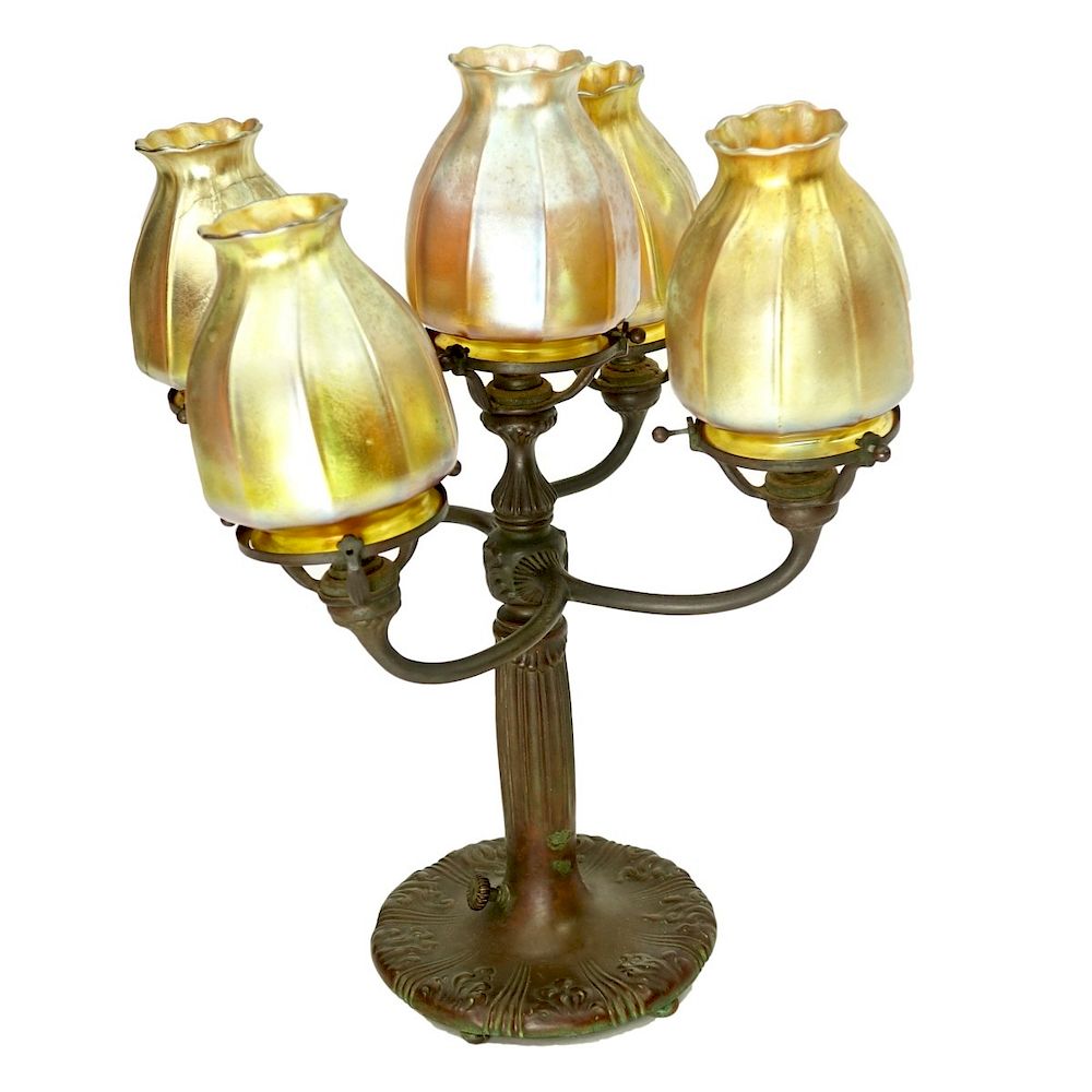 Appraisal: Tiffany Studios Bronze and Favrile Glass Lamp Tiffany Studios Bronze