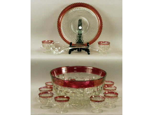 Appraisal: Ruby stained clear punch bowl with matching punch cups and