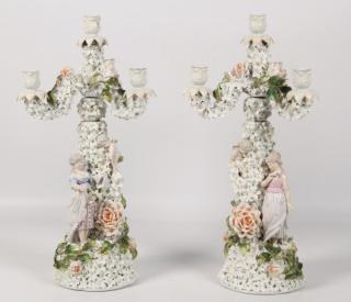 Appraisal: PAIR OF CONTINENTAL PORCELAIN CANDELABRA PAIR OF CONTINENTAL PORCELAIN SCHNEEBALLEN