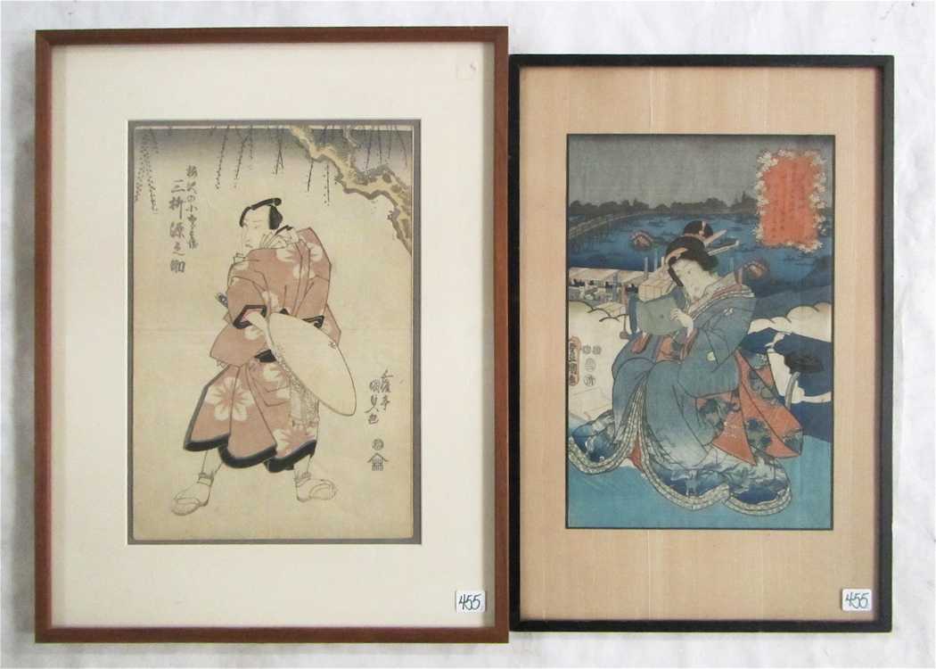 Appraisal: TWO JAPANESE WOODCUTS Utagawa Kunisada - Samurai with hat oban