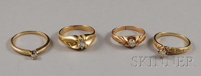 Appraisal: Three kt Gold and Diamond Solitaire Rings together with a