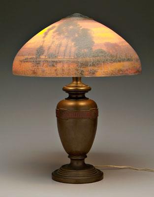 Appraisal: Handel reverse painted lamp vasiform base with patinated bronze finish