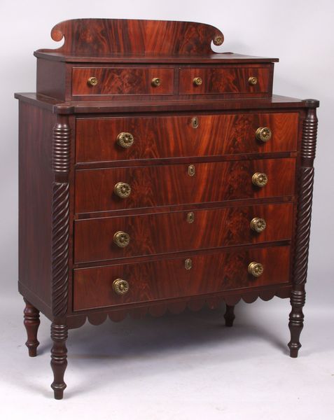 Appraisal: Early th Century Sheraton mahogany chest with original brass hardware