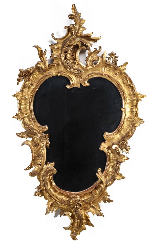 Appraisal: AN EARLY TH CENTURY GILDED CARTOUCHE FORM MIRROR Of asymmetrical