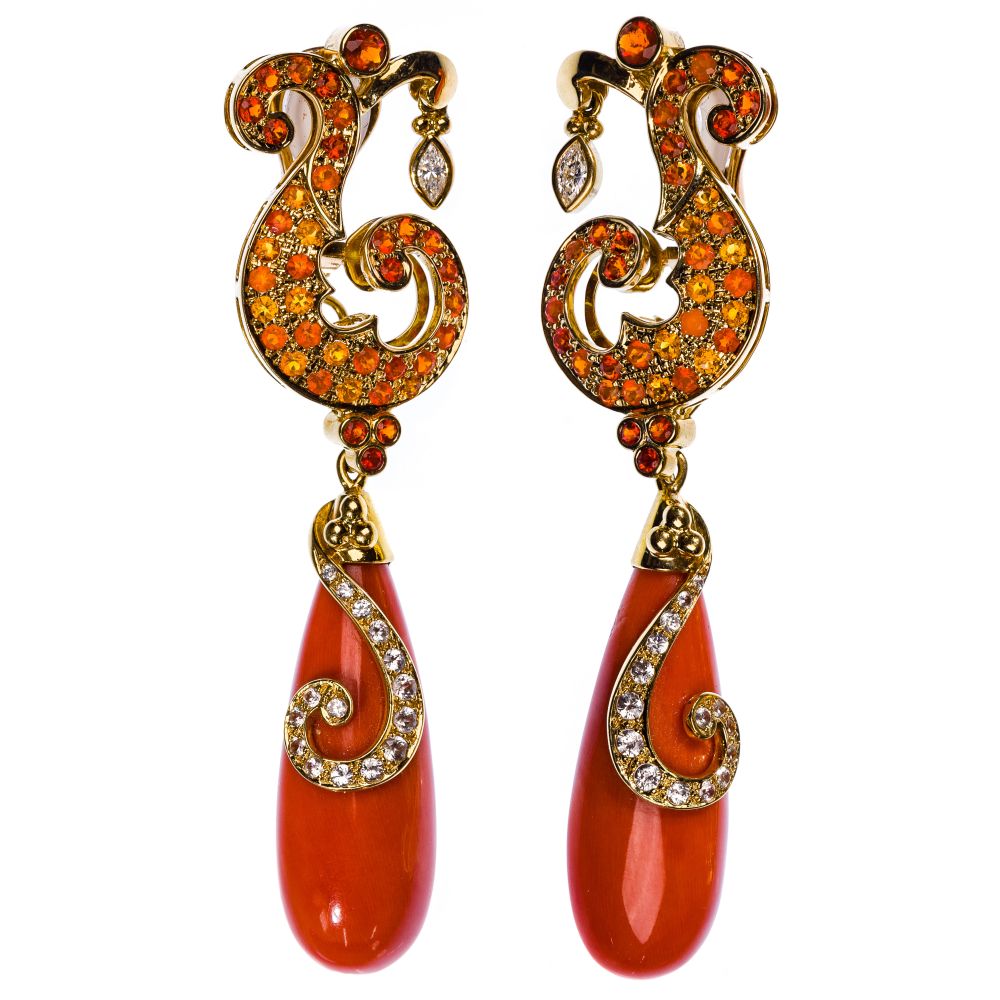 Appraisal: PAULA CREVOSHAY K YELLOW GOLD AND GEMSTONE CLIP-ON EARRING SETDrop