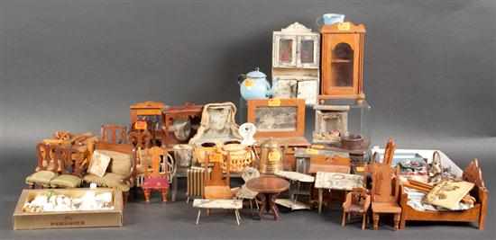 Appraisal: Large group of wood and tin doll furniture and accessories