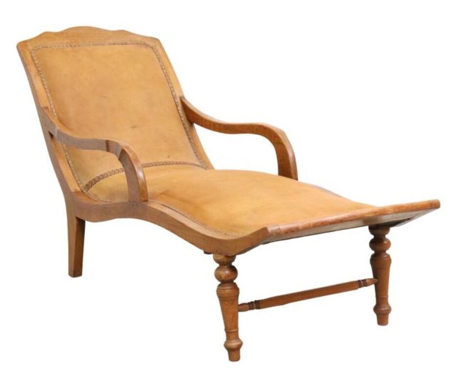 Appraisal: Colonial style plantation teak lounge chair chaise longue th c