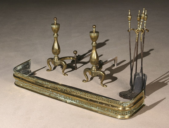 Appraisal: English Brass Assembled Seven-Piece Hearth Set th- th Century Consisting