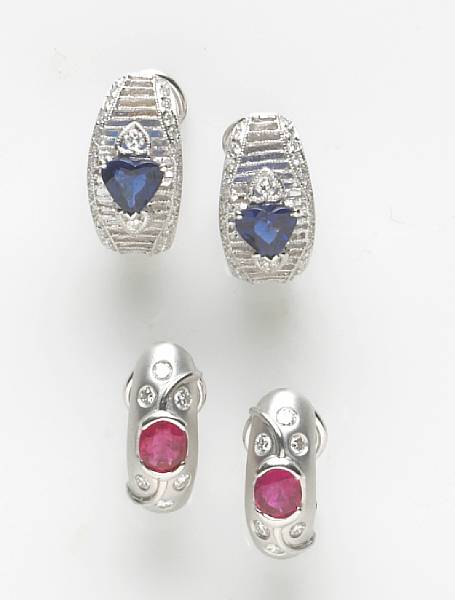 Appraisal: A pair of ruby diamond and k white gold earrings