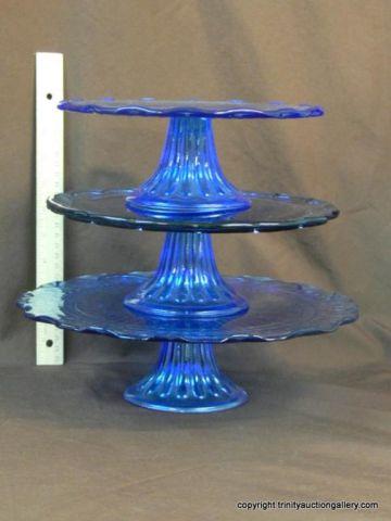 Appraisal: Cobalt Blue Piece Stack Pastry Cake Servers - Three separate