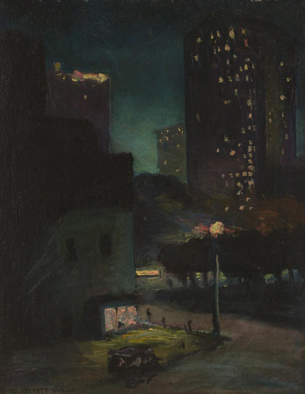 Appraisal: EVERETT LONGLEY WARNER American Evening Street Scene oil on canvas