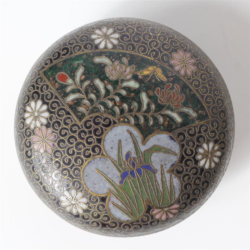 Appraisal: Japanese Meiji cloisonne round box Bronze box with goldstone fleck