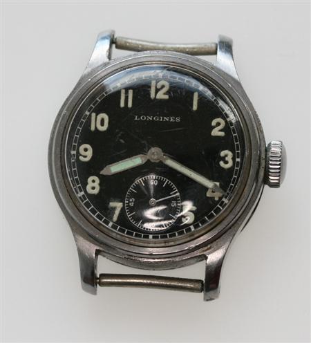 Appraisal: A Longines watch head stainless steel case black dial luminous